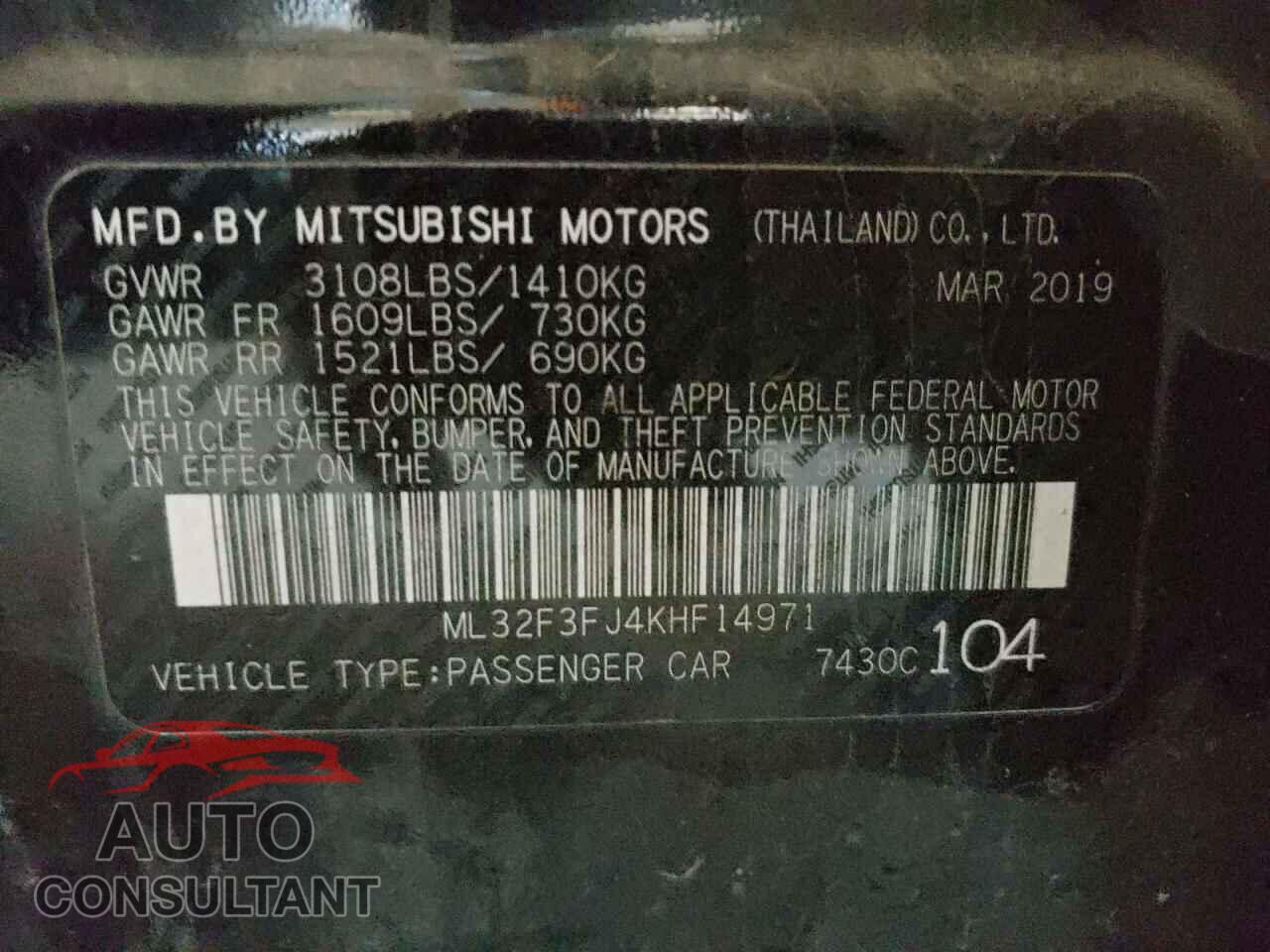 MITSUBISHI MIRAGE 2019 - ML32F3FJ4KHF14971
