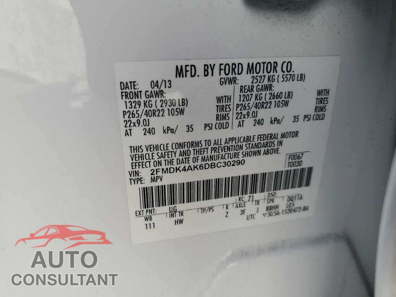 FORD EDGE 2013 - 2FMDK4AK6DBC30290