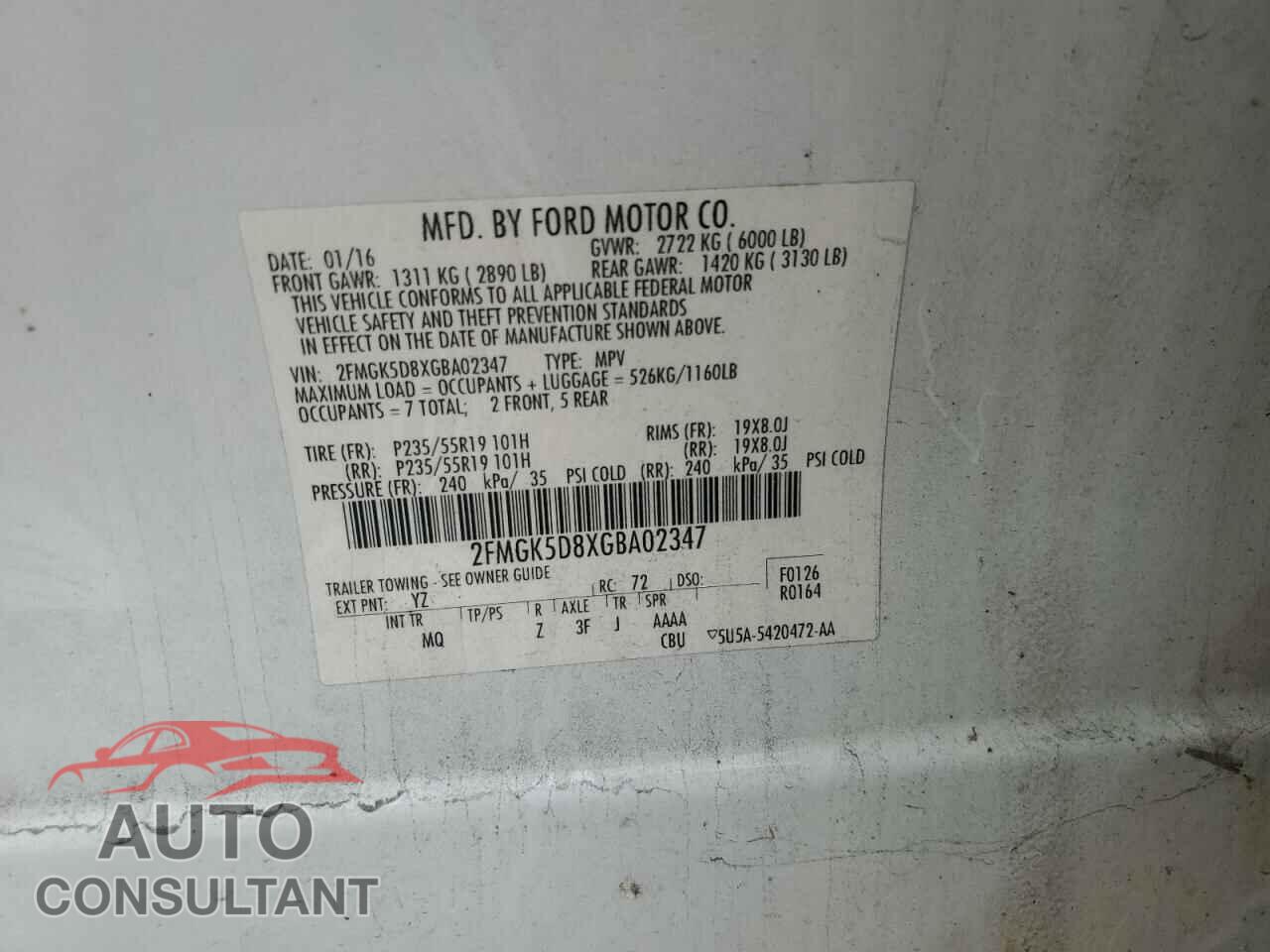FORD FLEX 2016 - 2FMGK5D8XGBA02347