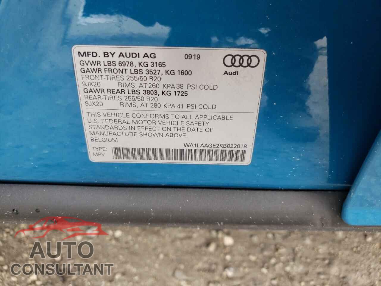 AUDI E-TRON 2019 - WA1LAAGE2KB022018