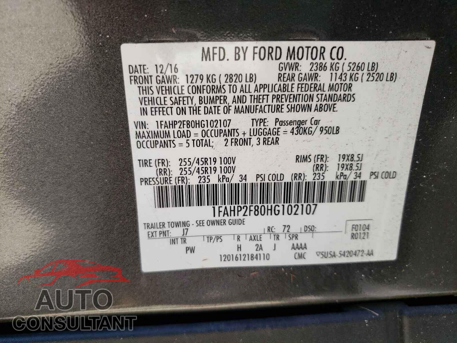 FORD TAURUS 2017 - 1FAHP2F80HG102107