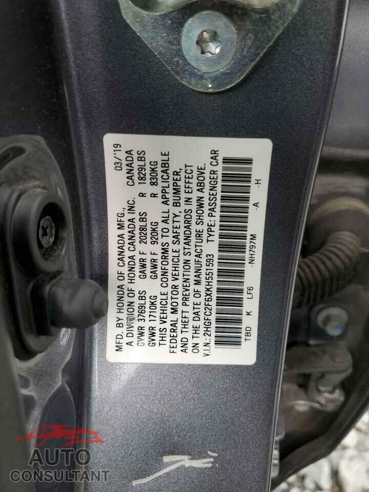 HONDA CIVIC 2019 - 2HGFC2F6XKH551593