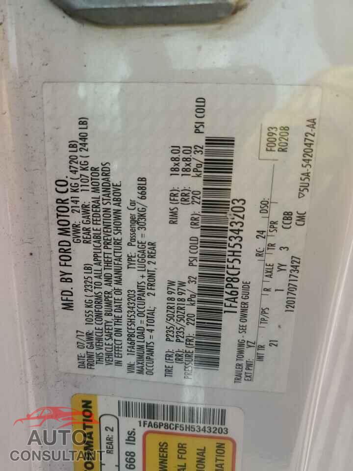 FORD MUSTANG 2017 - 1FA6P8CF5H5343203