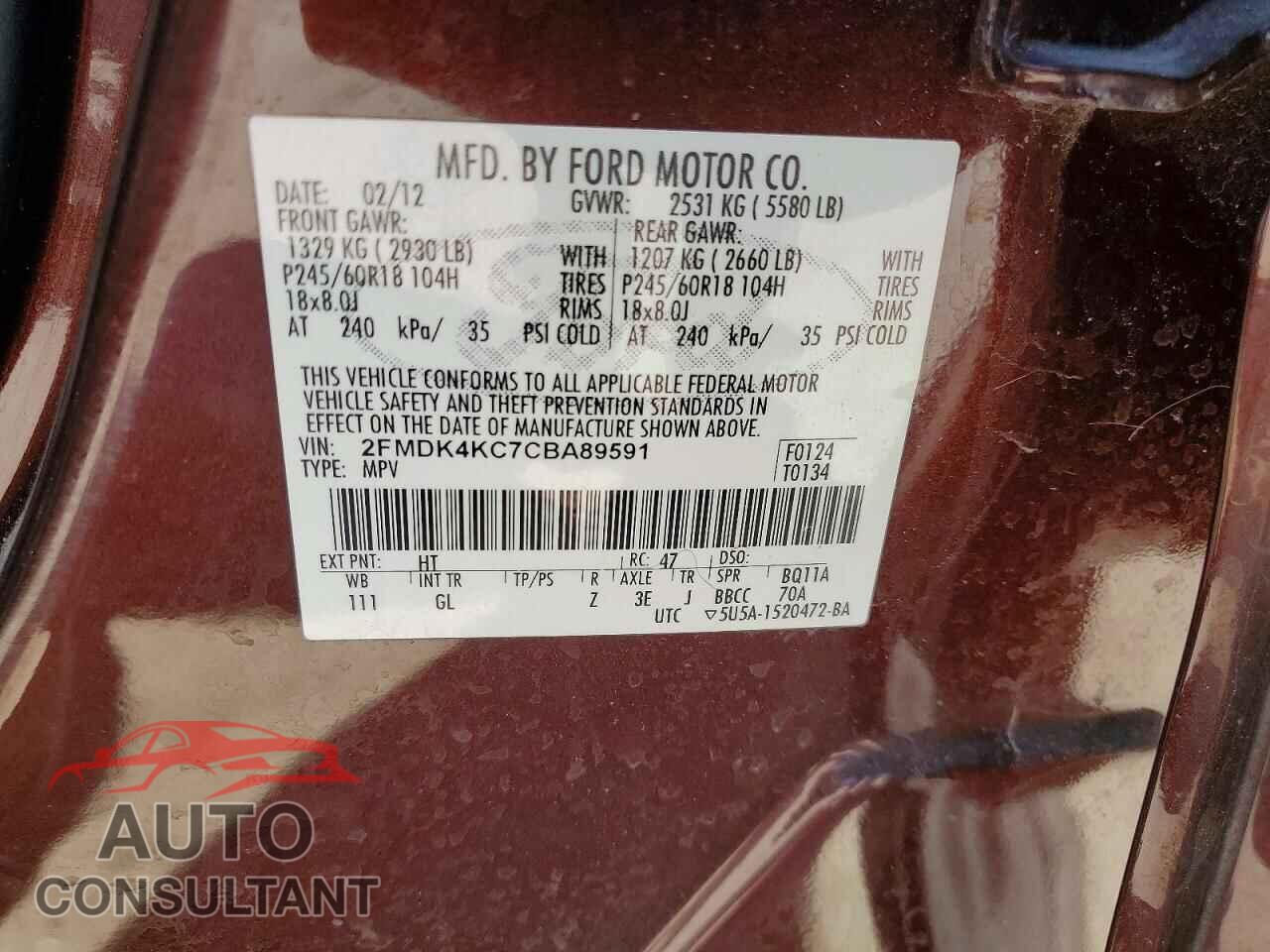FORD EDGE 2012 - 2FMDK4KC7CBA89591