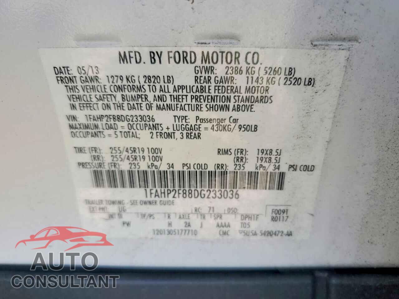 FORD TAURUS 2013 - 1FAHP2F88DG233036