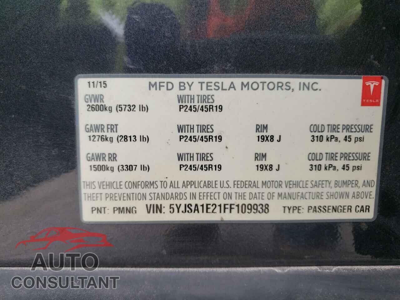 TESLA MODEL S 2015 - 5YJSA1E21FF109938