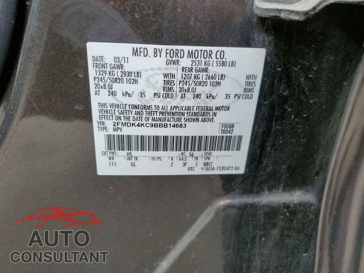 FORD EDGE 2011 - 2FMDK4KC9BBB14683