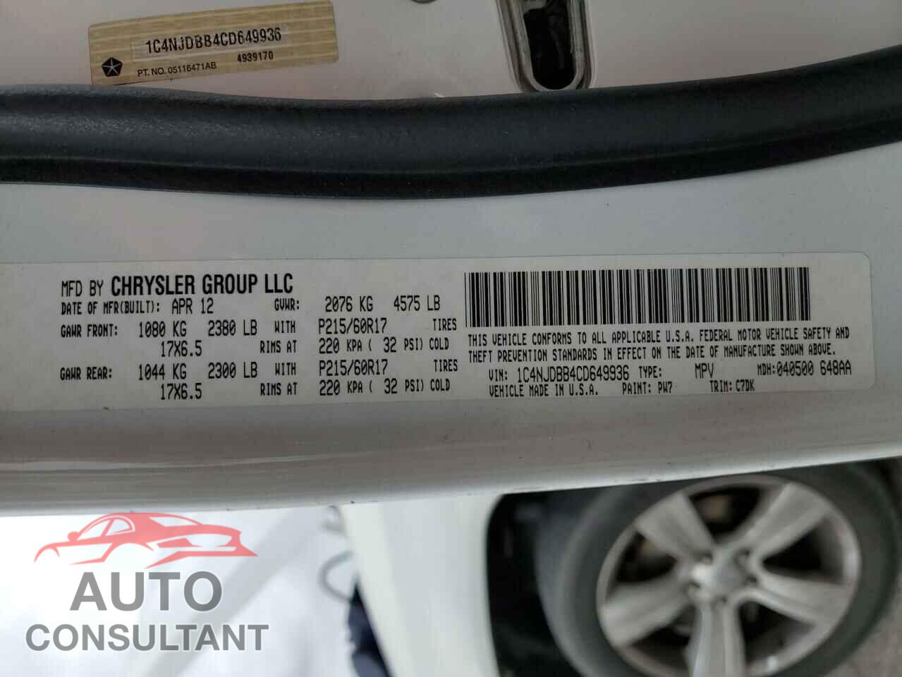 JEEP COMPASS 2012 - 1C4NJDBB4CD649936