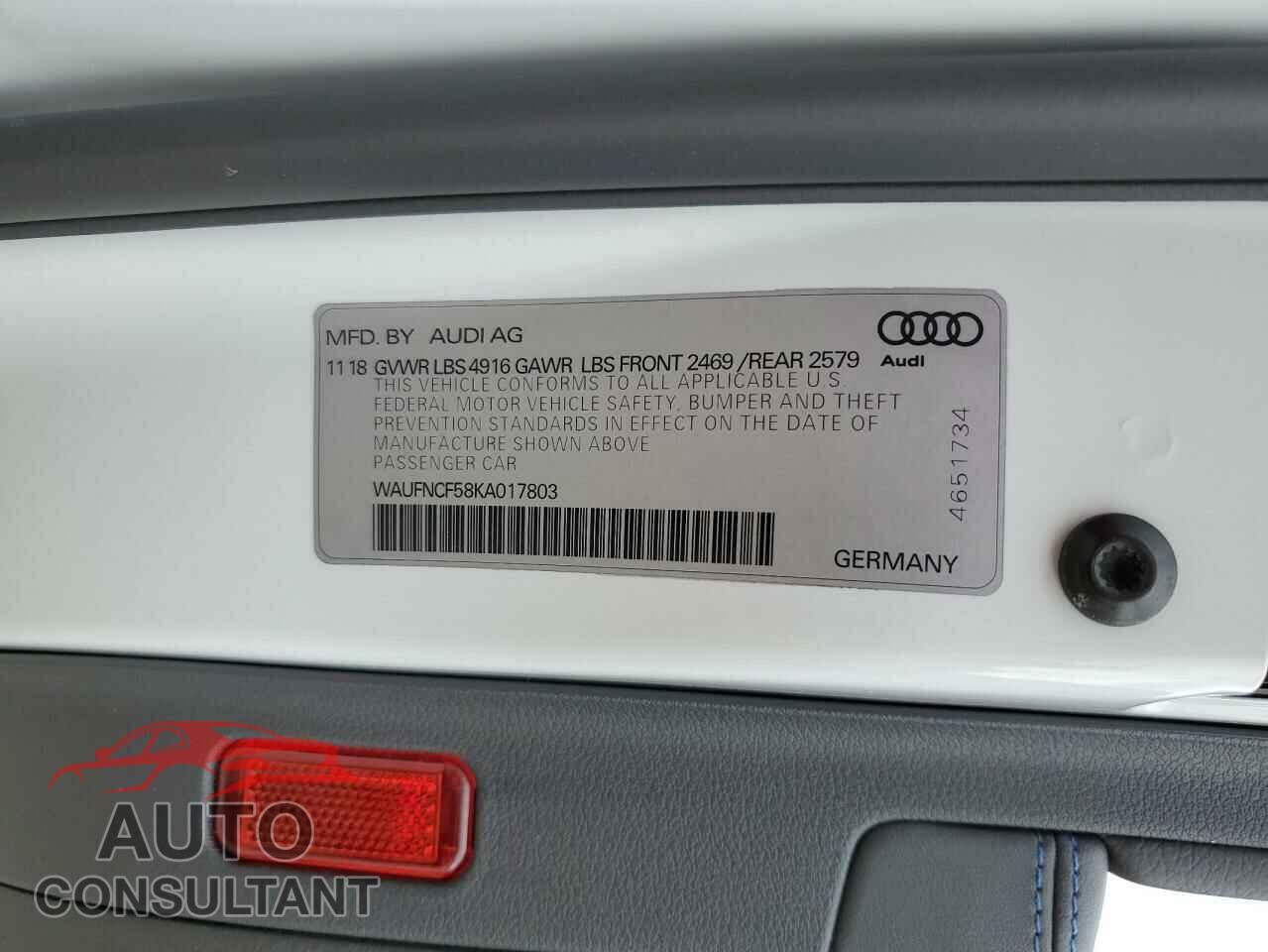 AUDI A5 2019 - WAUFNCF58KA017803