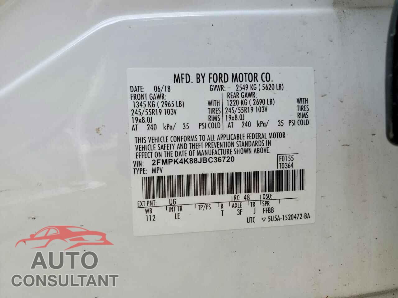 FORD EDGE 2018 - 2FMPK4K88JBC36720