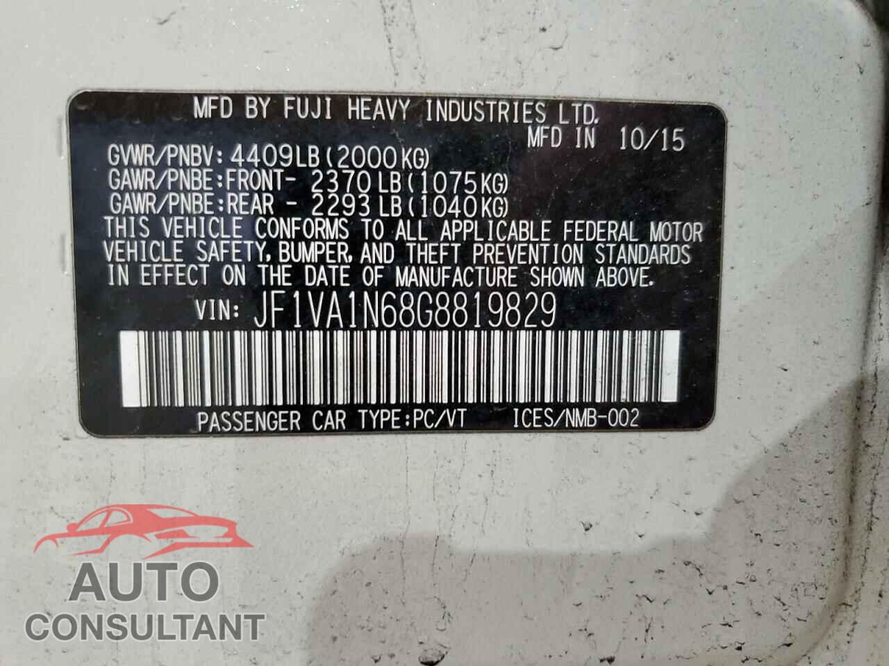 SUBARU WRX 2016 - JF1VA1N68G8819829