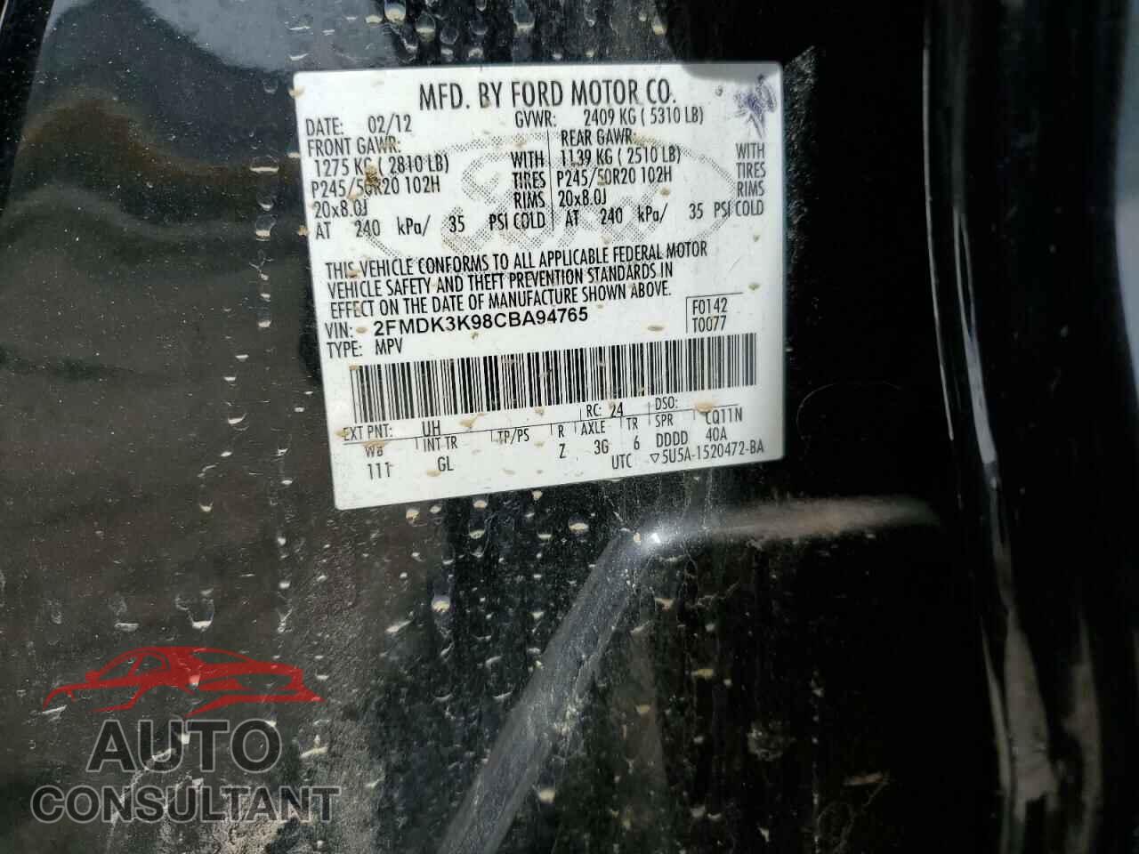 FORD EDGE 2012 - 2FMDK3K98CBA94765