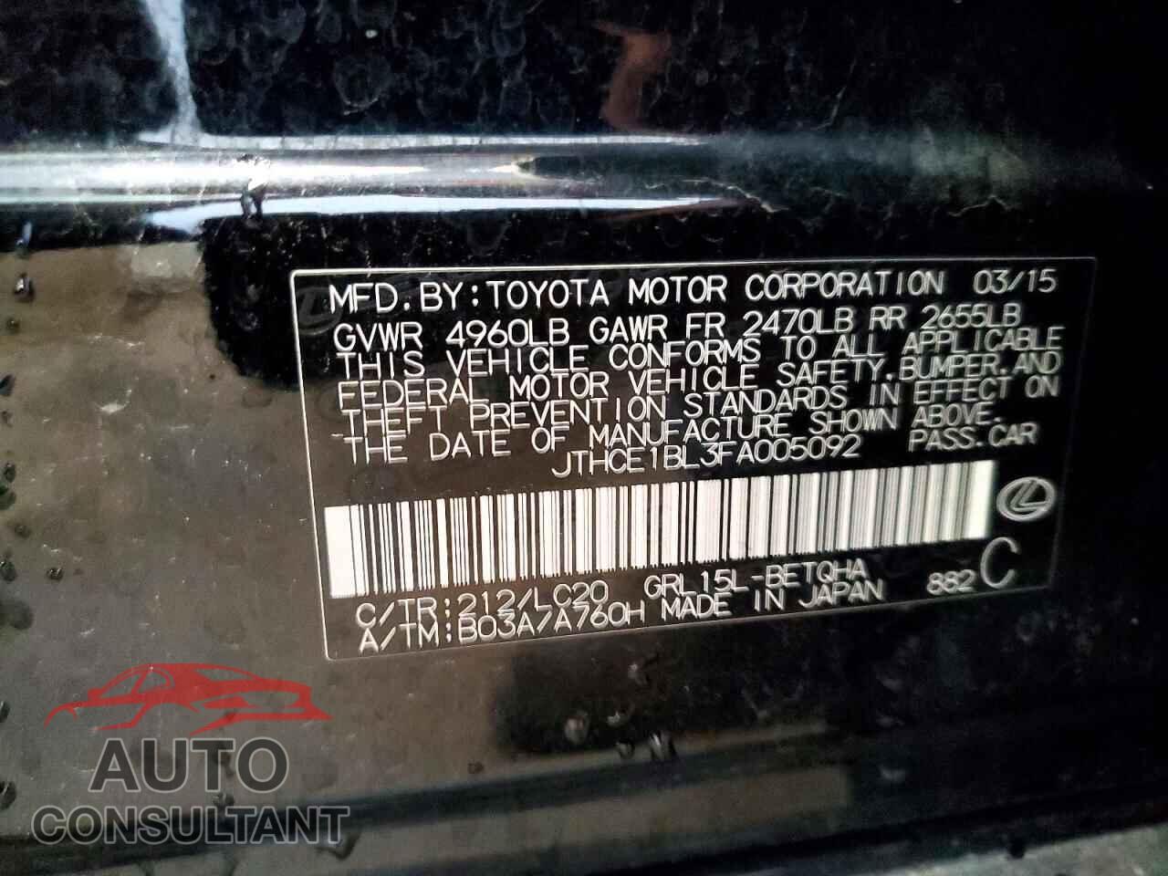 LEXUS GS350 2015 - JTHCE1BL3FA005092
