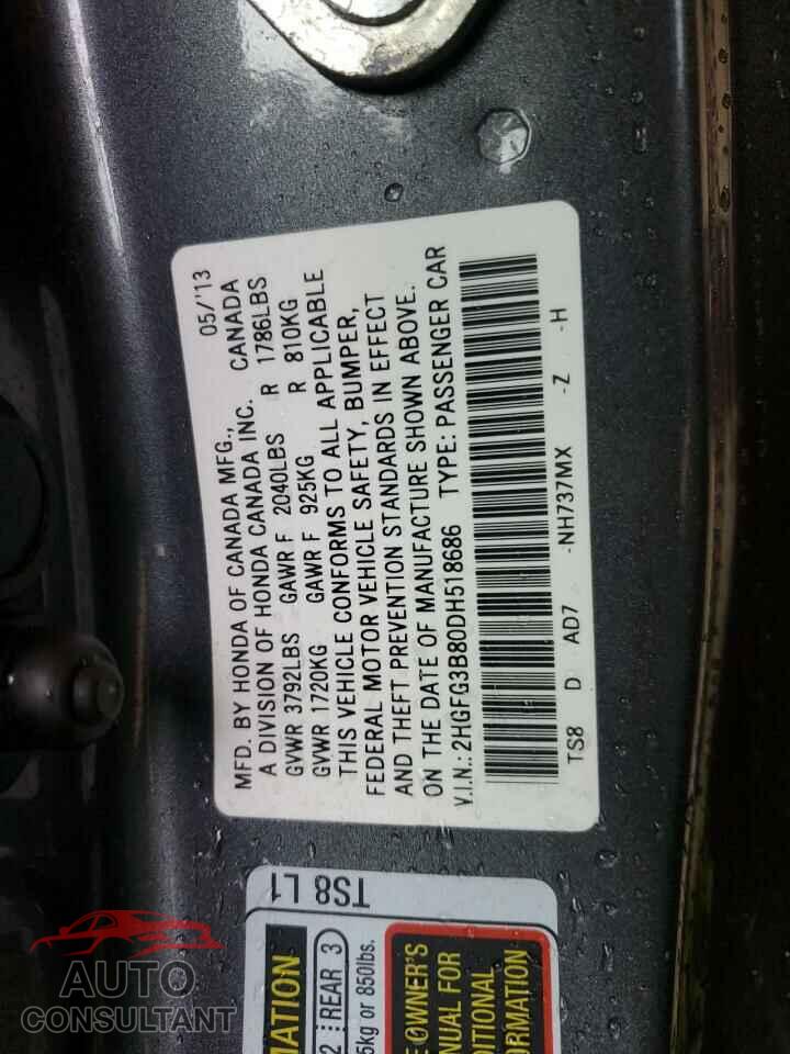 HONDA CIVIC 2013 - 2HGFG3B80DH518686