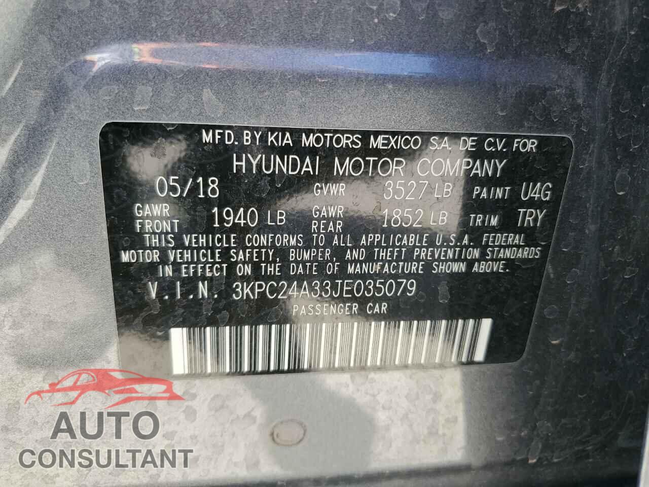 HYUNDAI ACCENT 2018 - 3KPC24A33JE035079