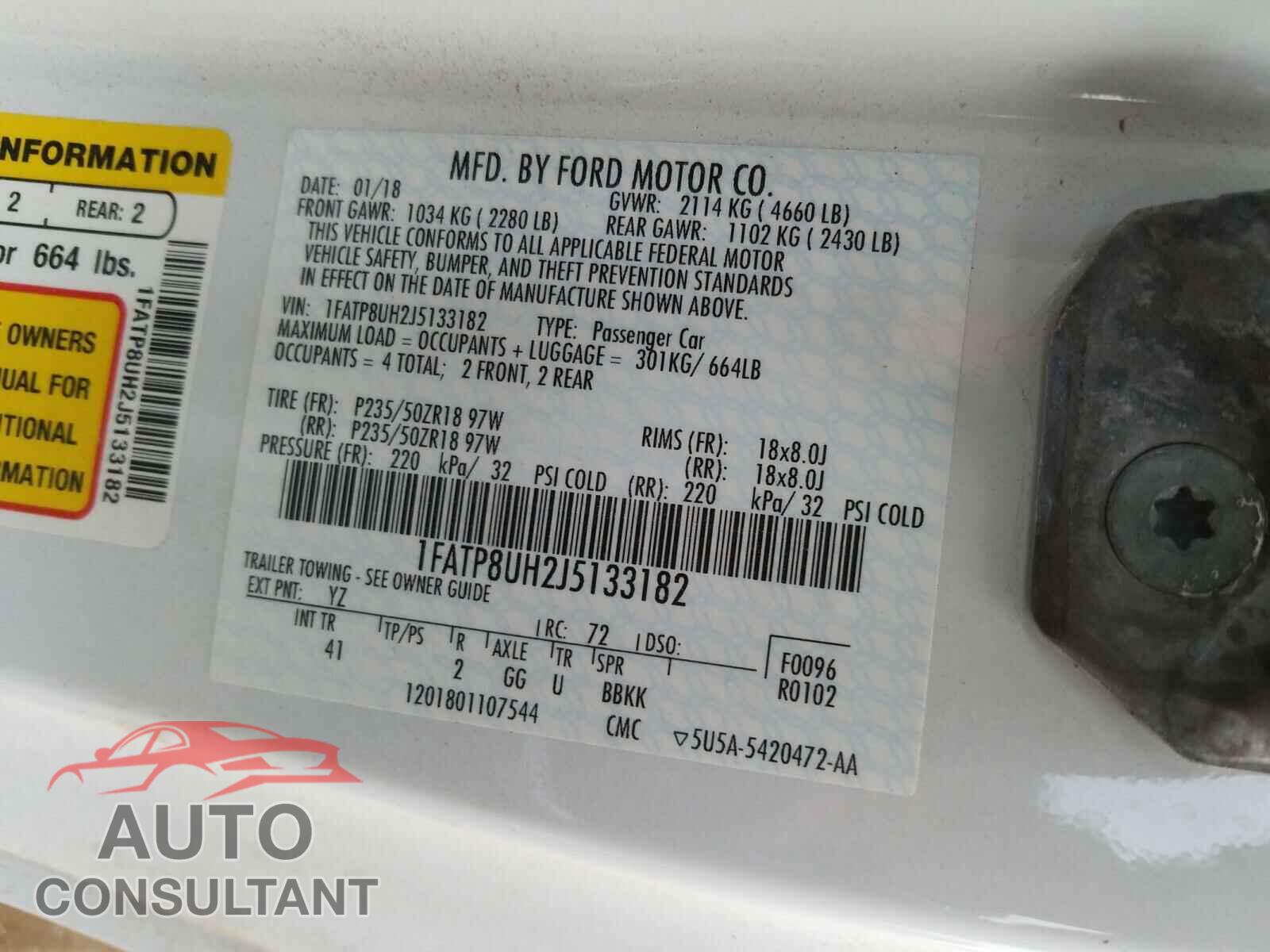 FORD MUSTANG 2018 - 1FATP8UH2J5133182
