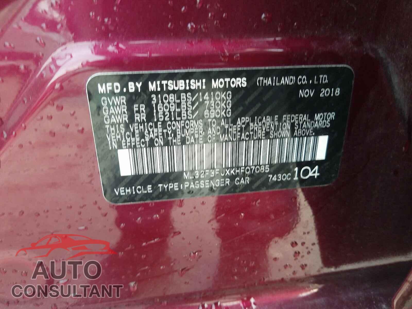 MITSUBISHI MIRAGE 2019 - ML32F3FJXKHF07085