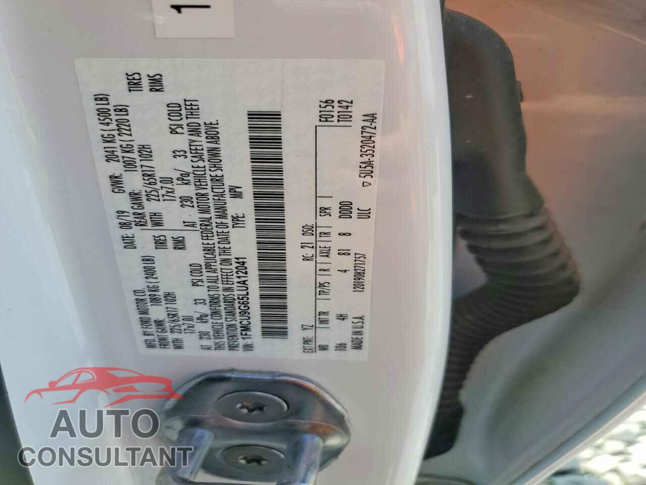 FORD ESCAPE 2020 - 1FMCU9G65LUA12041