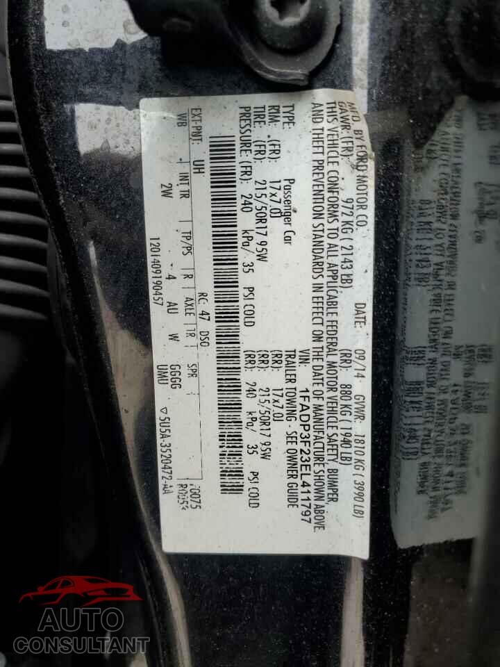 FORD FOCUS 2014 - 1FADP3F23EL411797