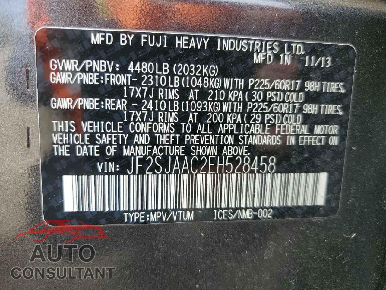 SUBARU FORESTER 2014 - JF2SJAAC2EH528458