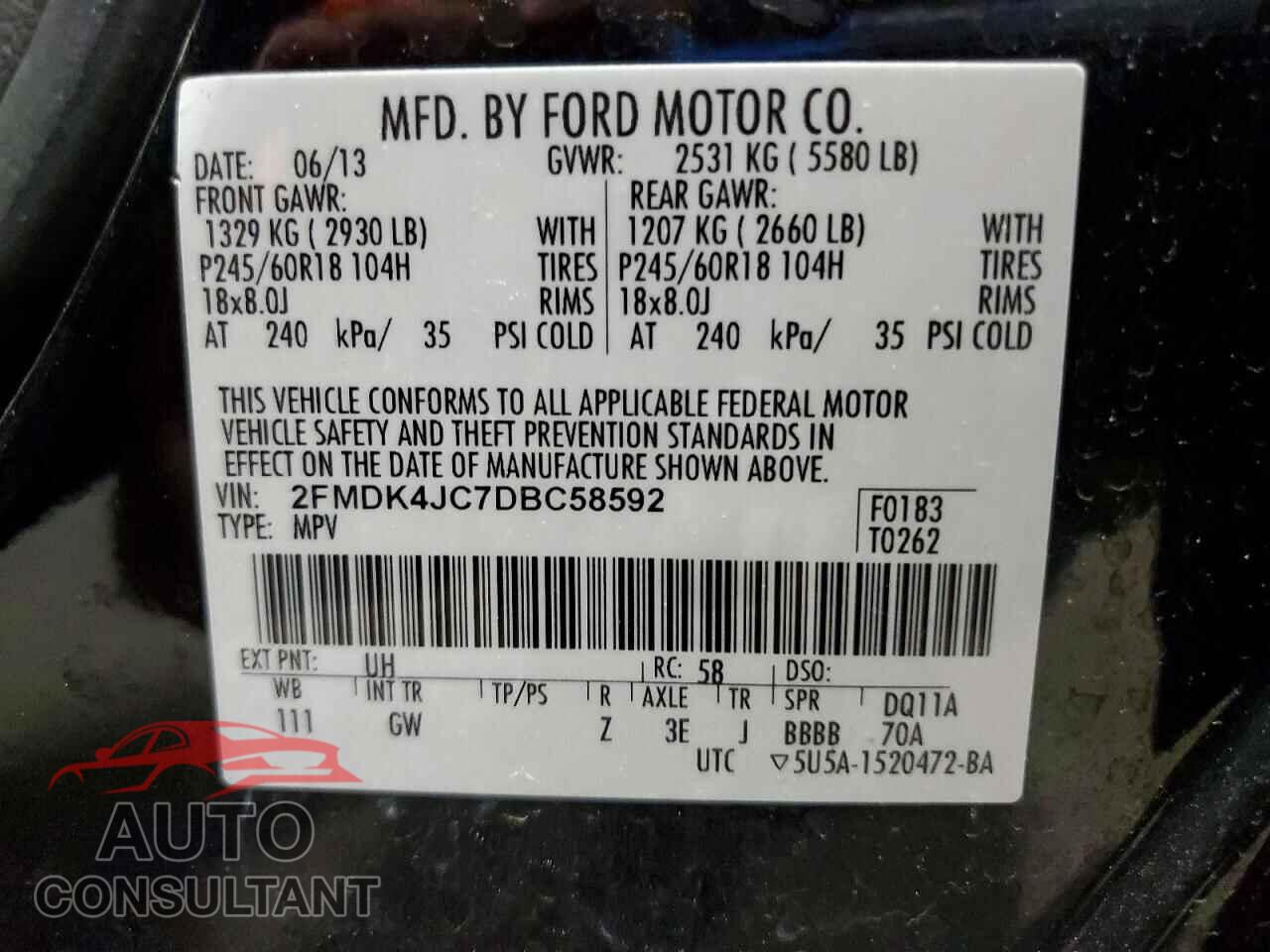 FORD EDGE 2013 - 2FMDK4JC7DBC58592