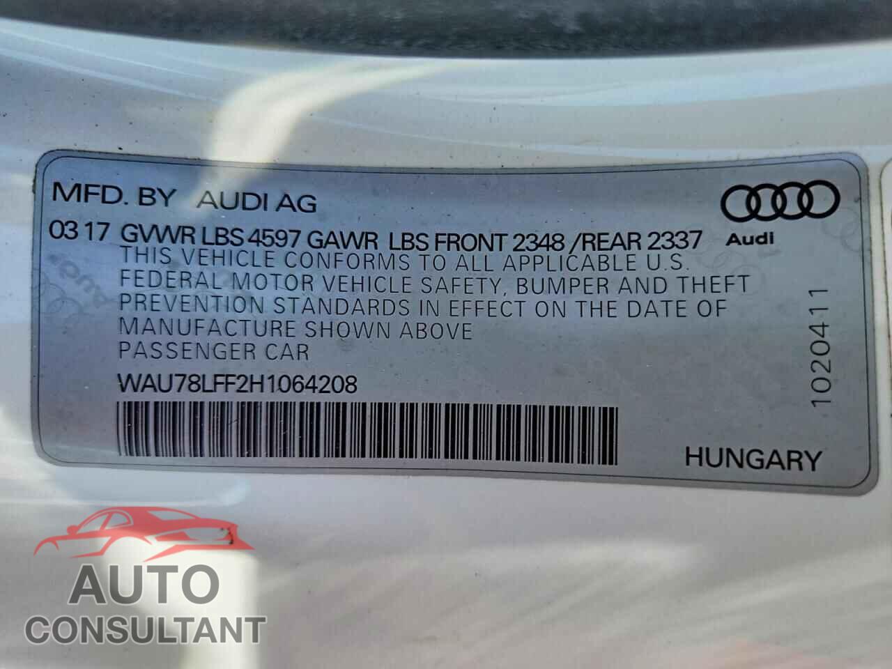 AUDI A3 2017 - WAU78LFF2H1064208