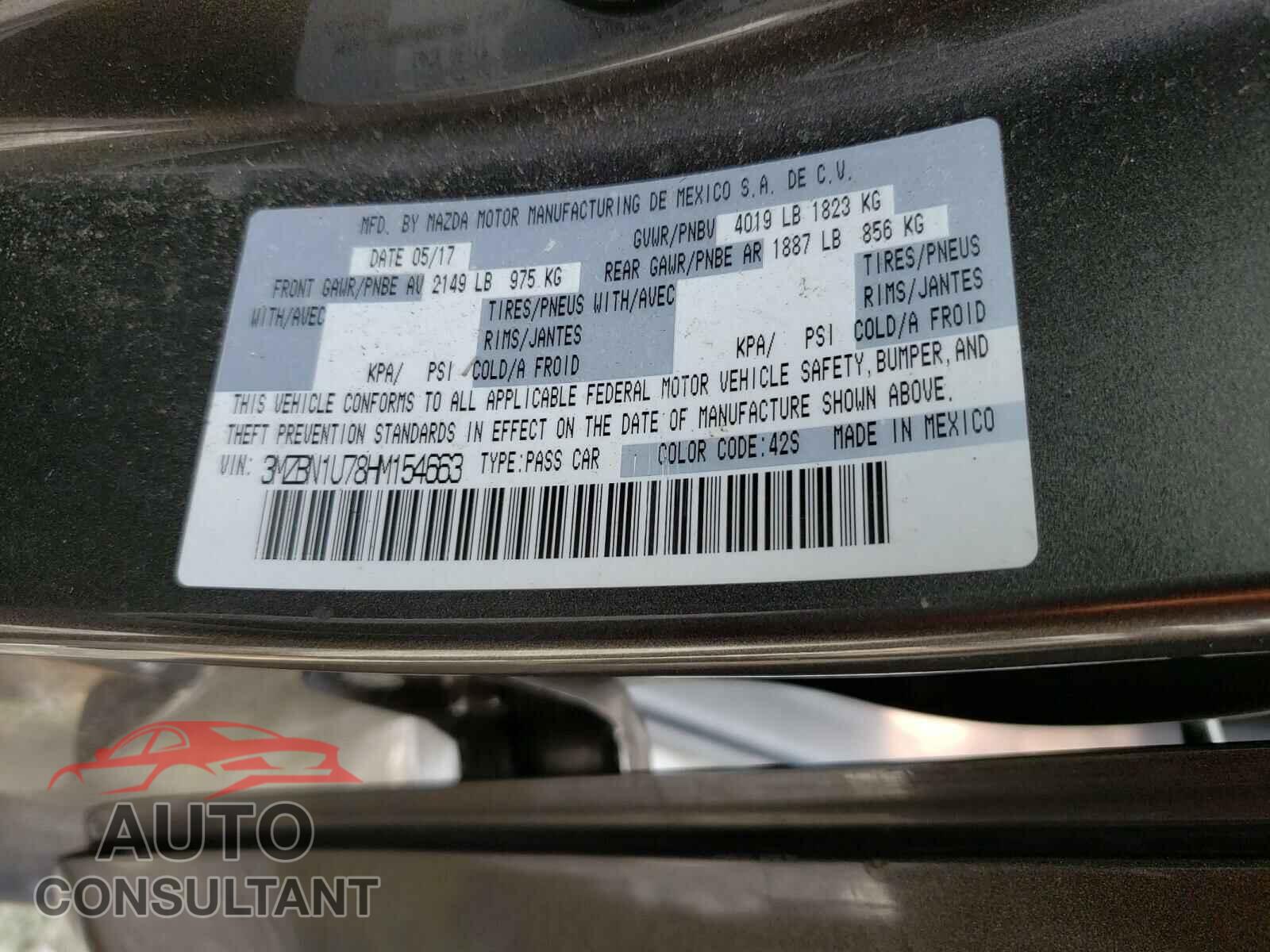 MAZDA 3 2017 - 3MZBN1U78HM154663