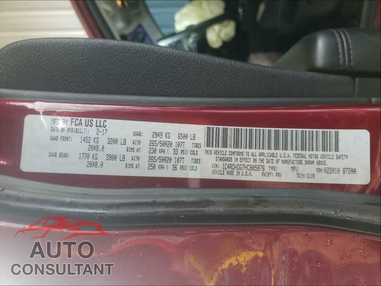DODGE DURANGO 2017 - 1C4RDHDG7HC805876