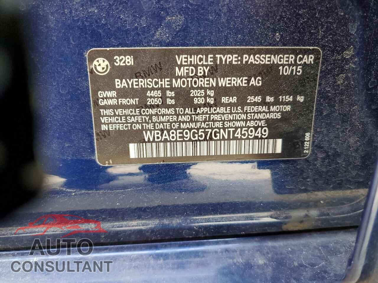 BMW 3 SERIES 2016 - WBA8E9G57GNT45949