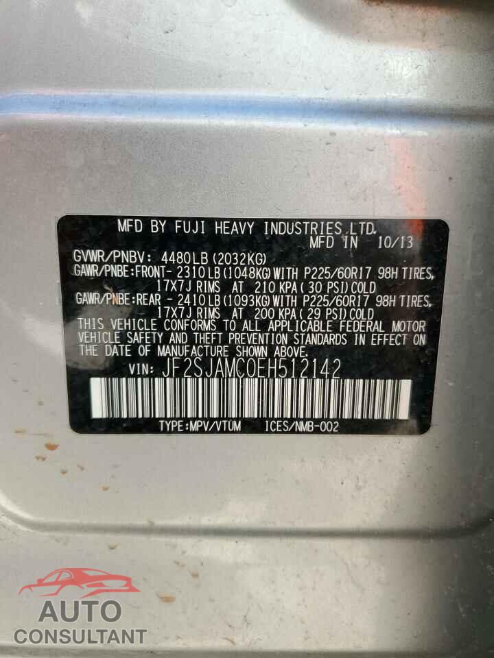 SUBARU FORESTER 2014 - JF2SJAMC0EH512142