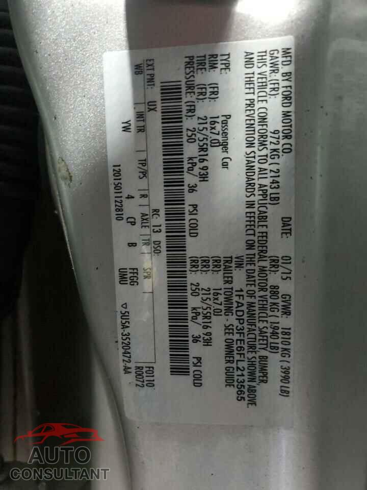 FORD FOCUS 2015 - 1FADP3FE6FL213565