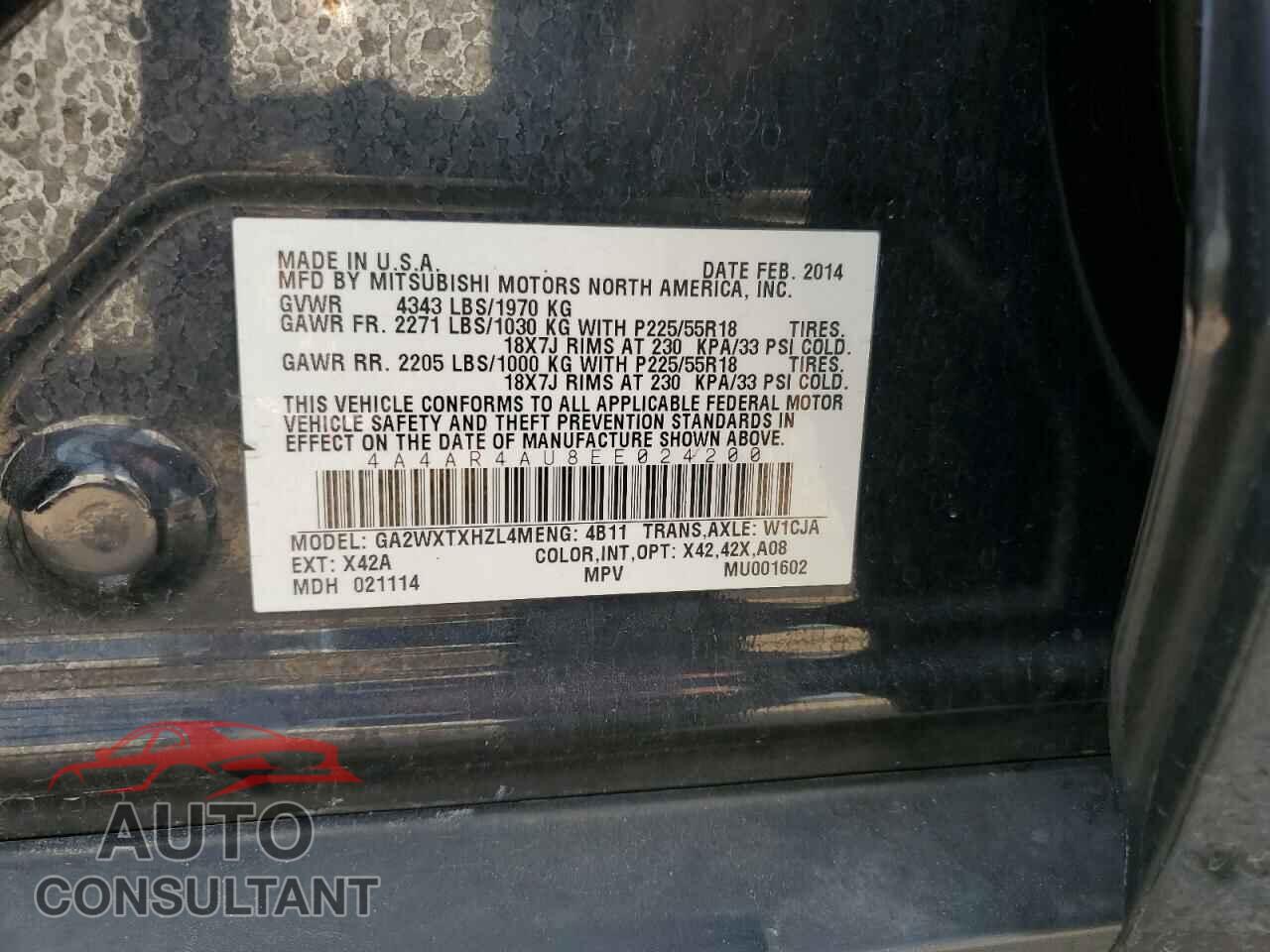 MITSUBISHI OUTLANDER 2014 - 4A4AR4AU8EE024200