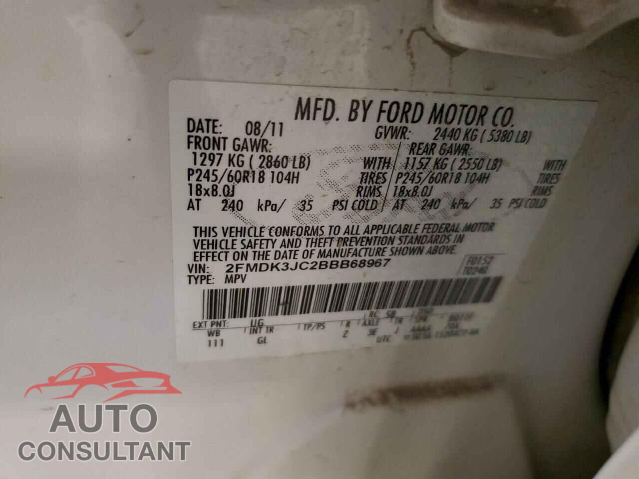 FORD EDGE 2011 - 2FMDK3JC2BBB68967