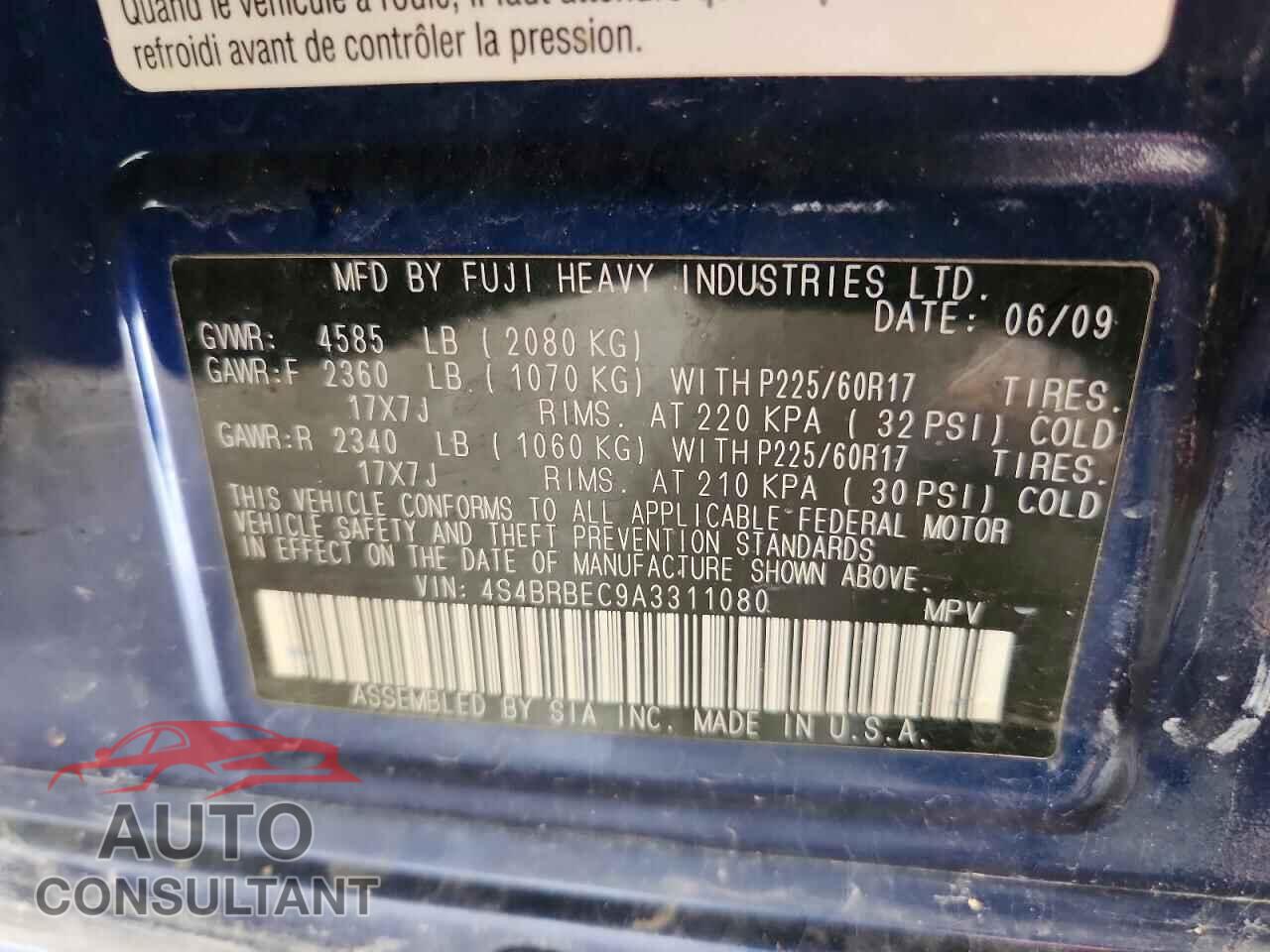 SUBARU OUTBACK 2010 - 4S4BRBEC9A3311080