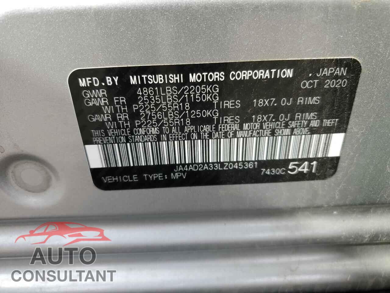 MITSUBISHI OUTLANDER 2020 - JA4AD2A33LZ045361
