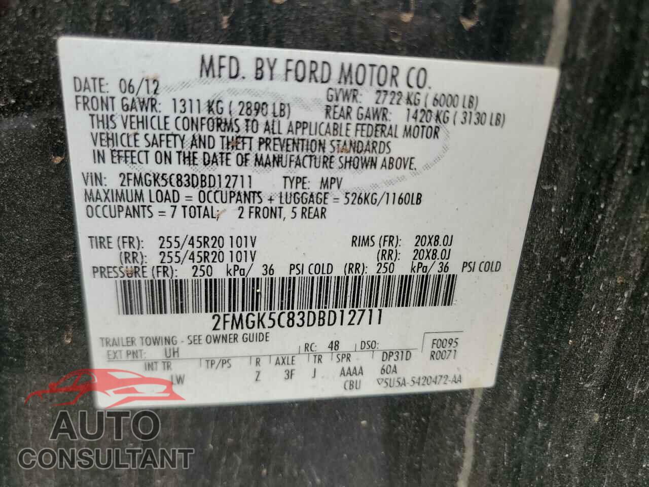 FORD FLEX 2013 - 2FMGK5C83DBD12711