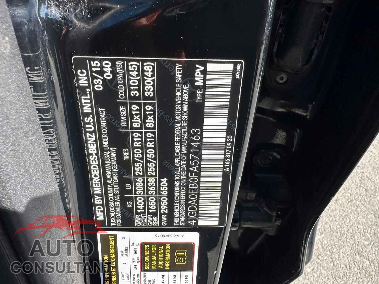 MERCEDES-BENZ M-CLASS 2015 - 4JGDA0EB0FA571463