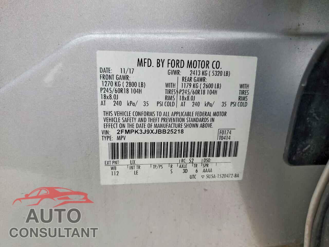 FORD EDGE 2018 - 2FMPK3J9XJBB25218