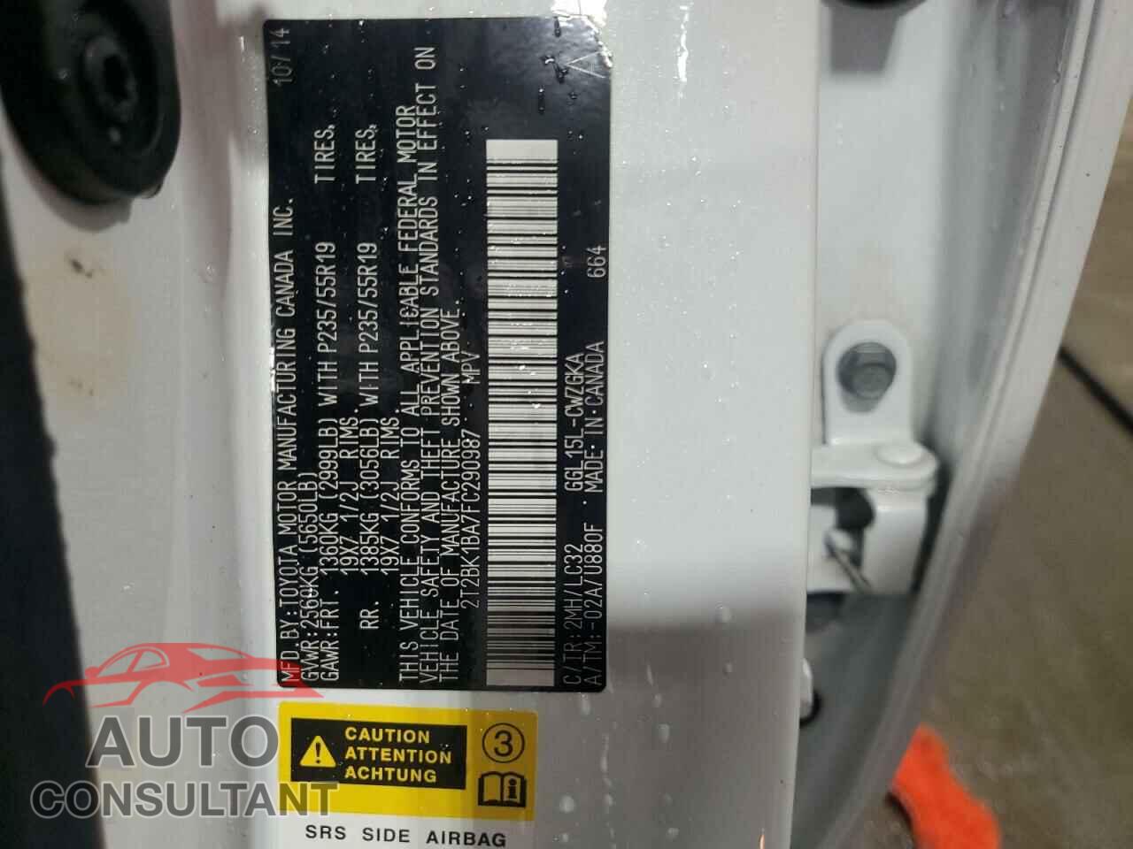 LEXUS RX350 2015 - 2T2BK1BA7FC290987