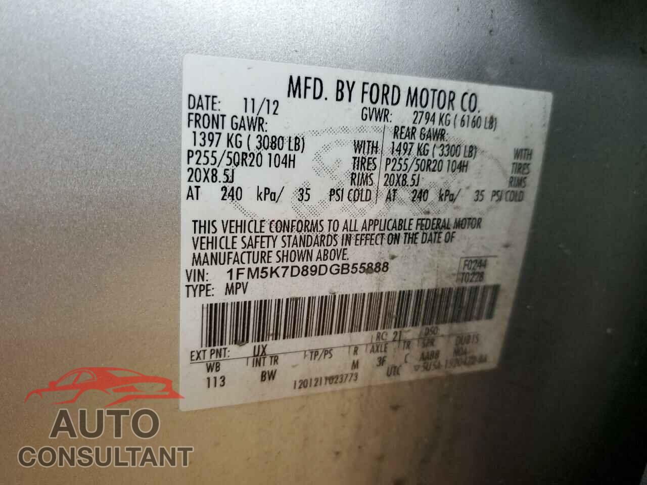 FORD EXPLORER 2013 - 1FM5K7D89DGB55888