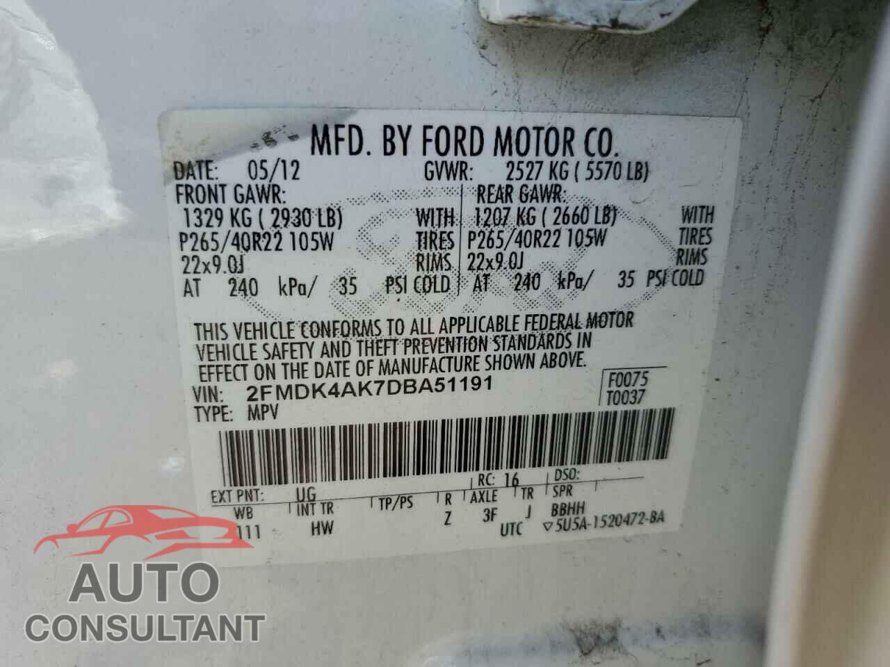 FORD EDGE 2013 - 2FMDK4AK7DBA51191