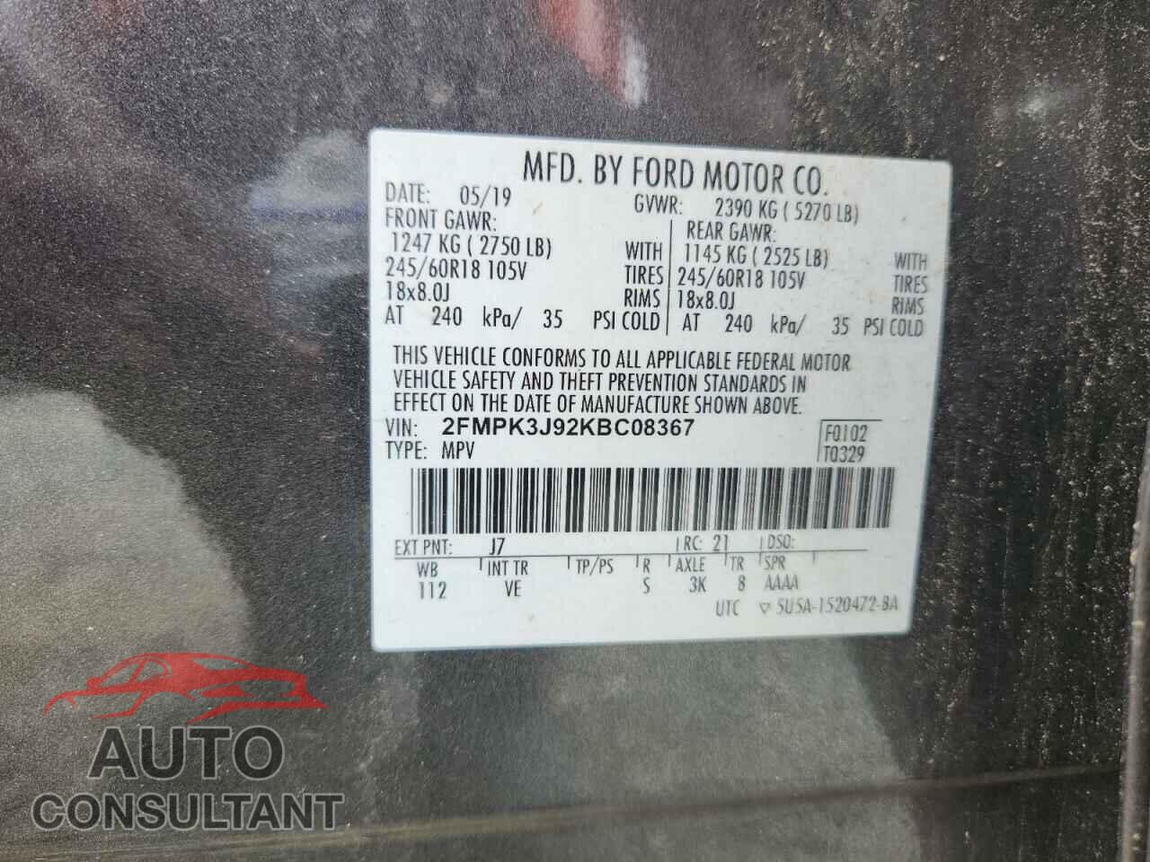 FORD EDGE 2019 - 2FMPK3J92KBC08367