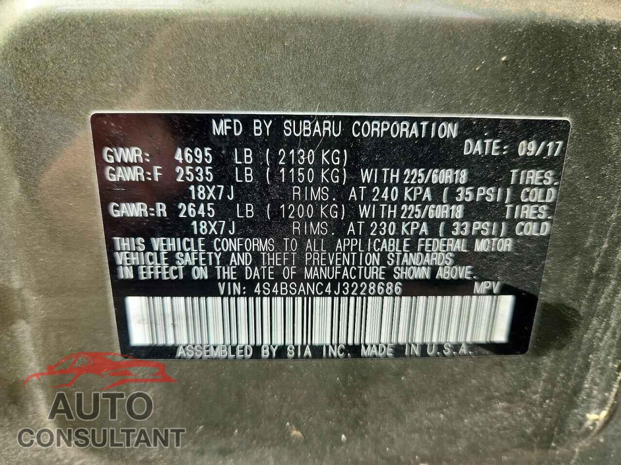 SUBARU OUTBACK 2018 - 4S4BSANC4J3228686