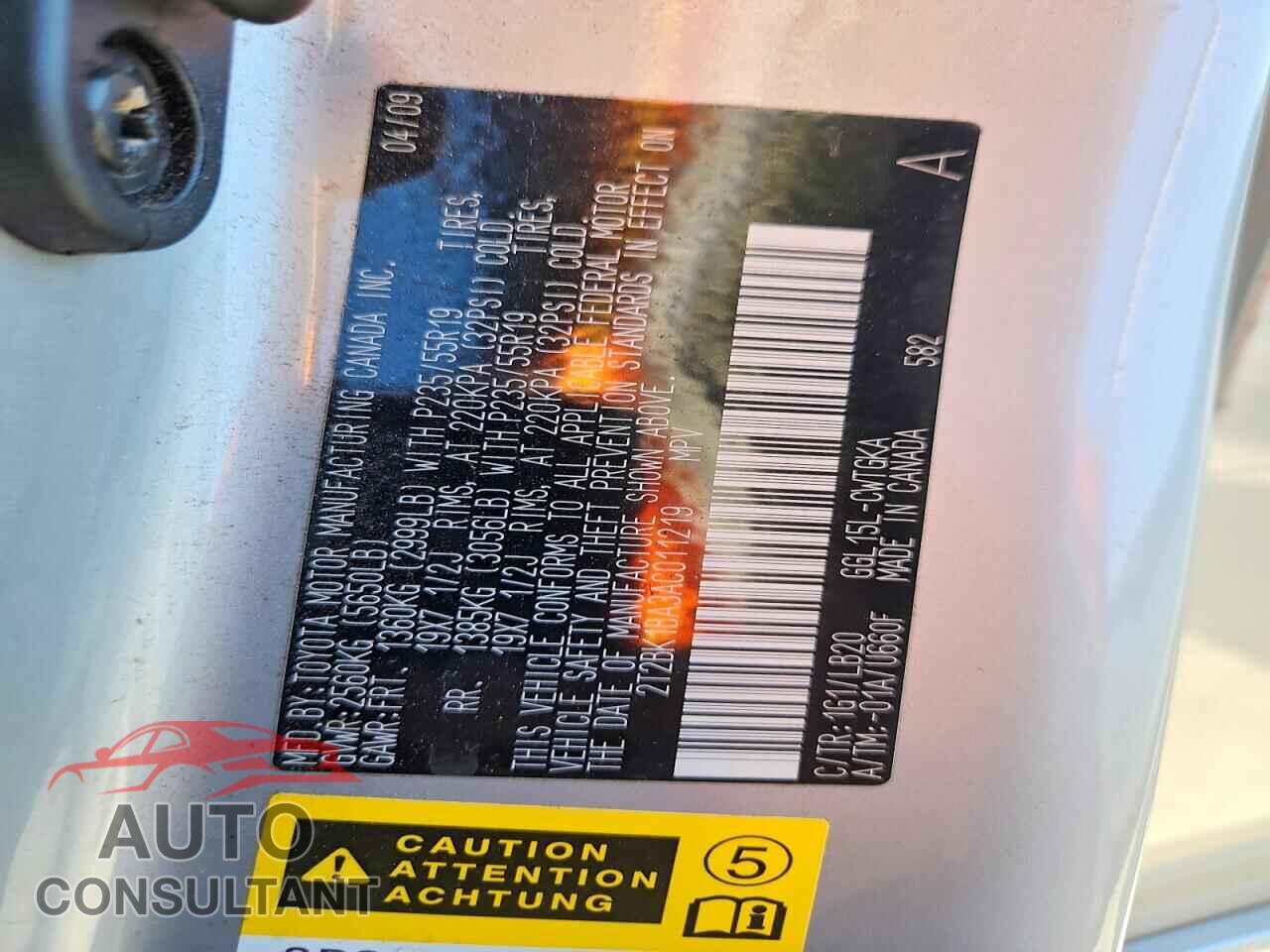 LEXUS RX350 2010 - 2T2BK1BA3AC011219