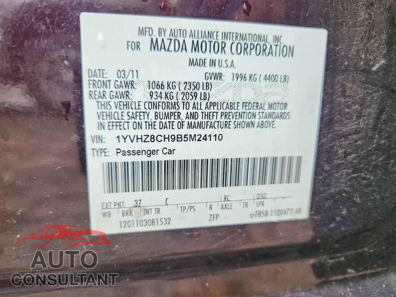 MAZDA 6 2011 - 1YVHZ8CH9B5M24110