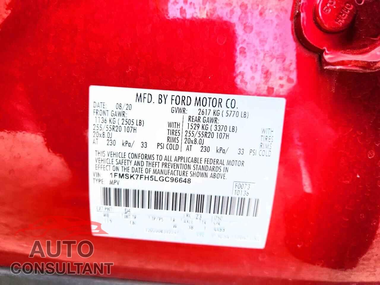 FORD EXPLORER 2020 - 1FMSK7FH5LGC96648