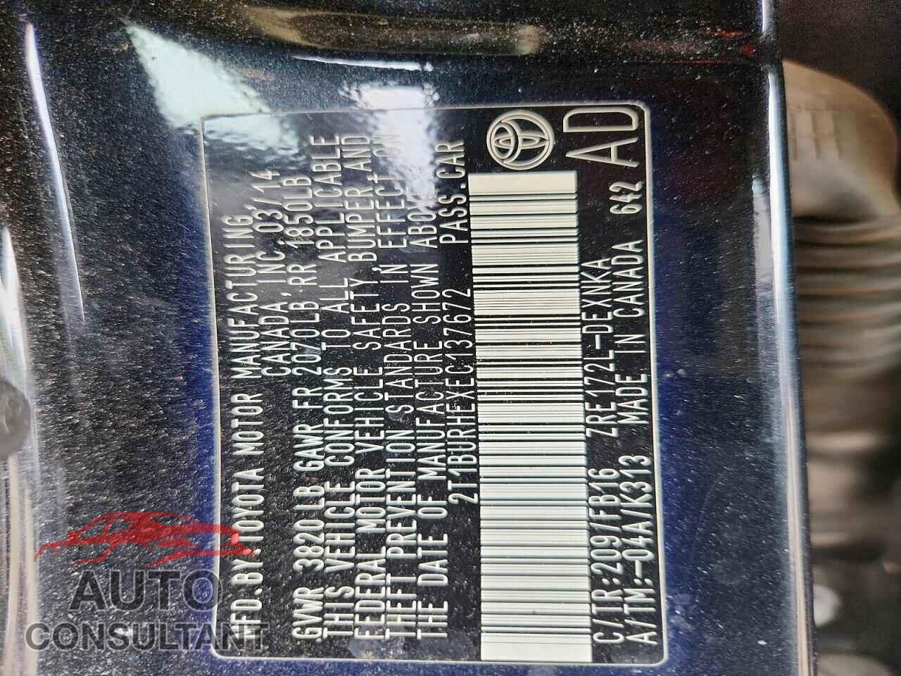 TOYOTA COROLLA 2014 - 2T1BURHEXEC137672