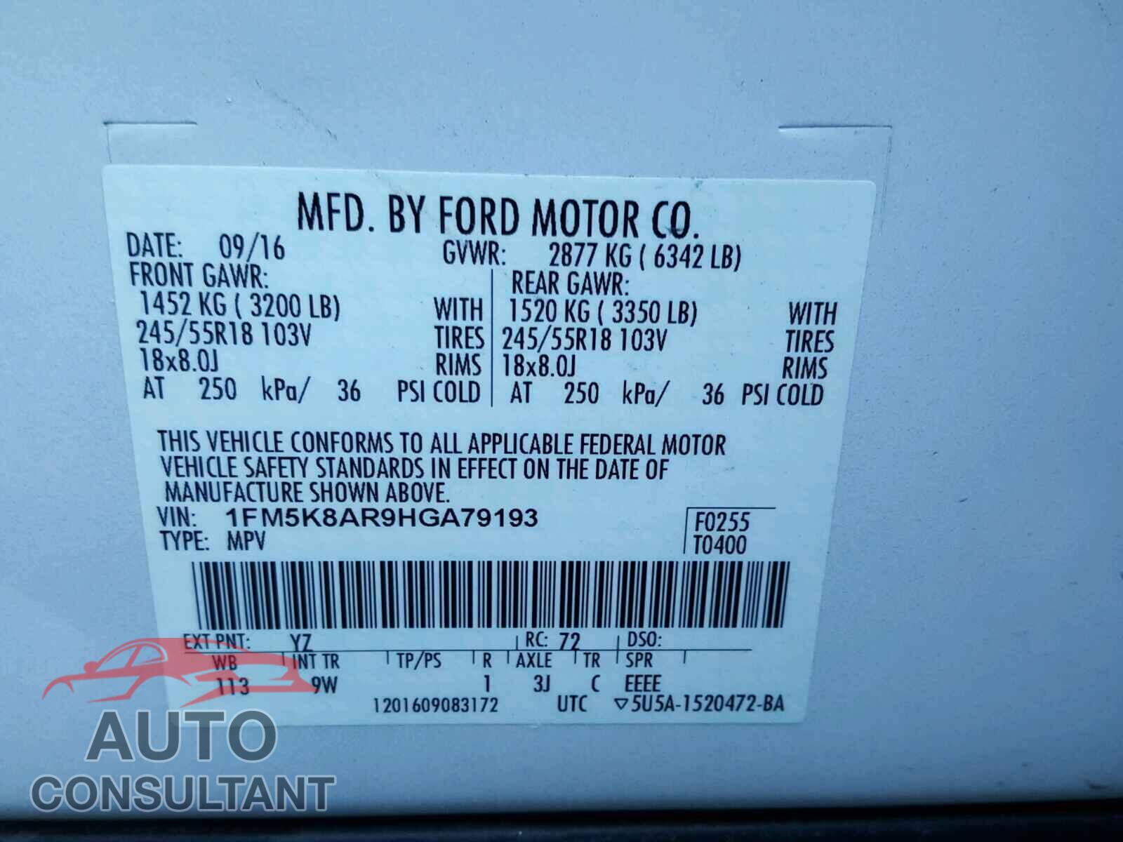 FORD EXPLORER P 2017 - 1FM5K8AR9HGA79193