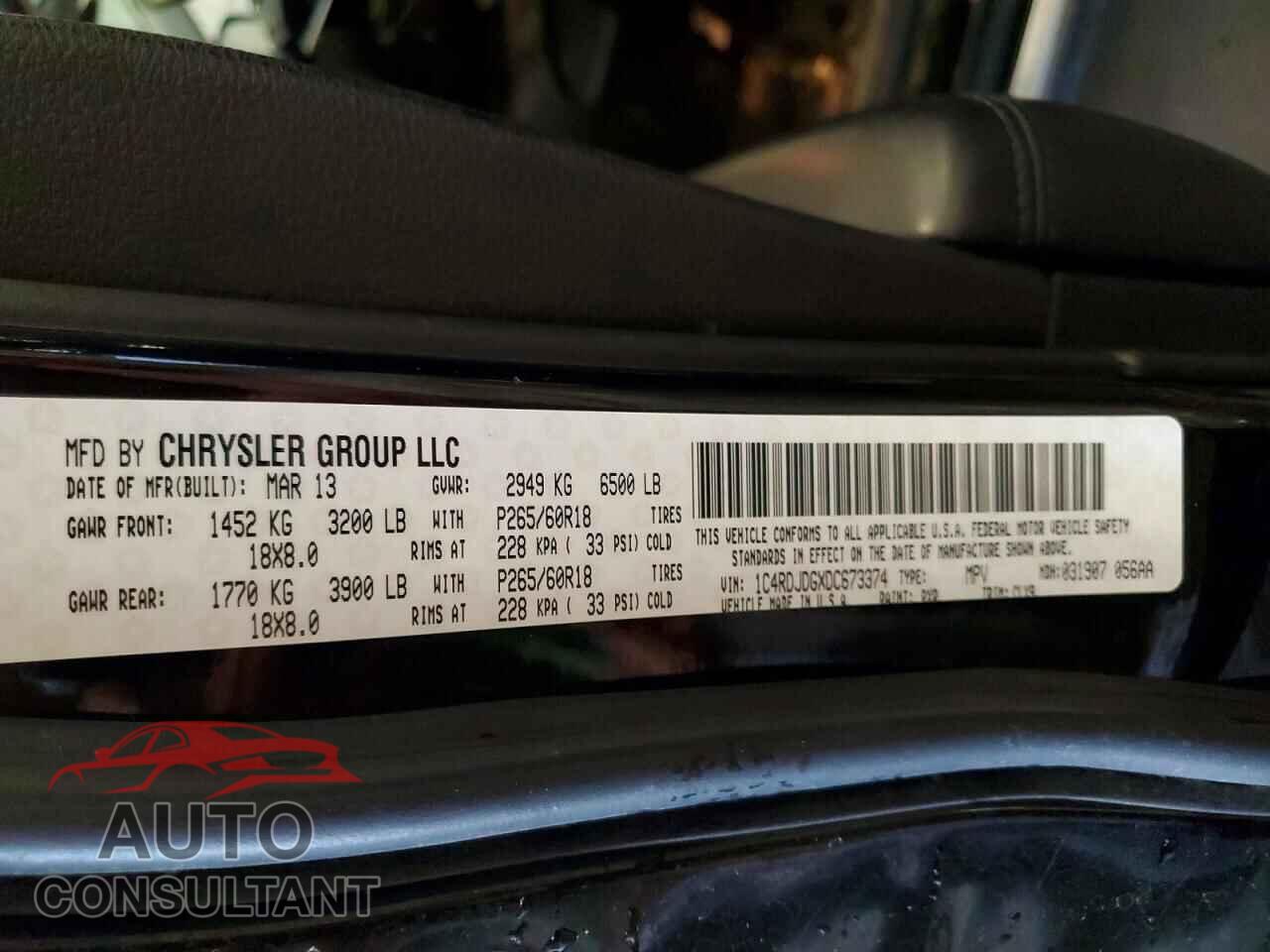 DODGE DURANGO 2013 - 1C4RDJDGXDC673374