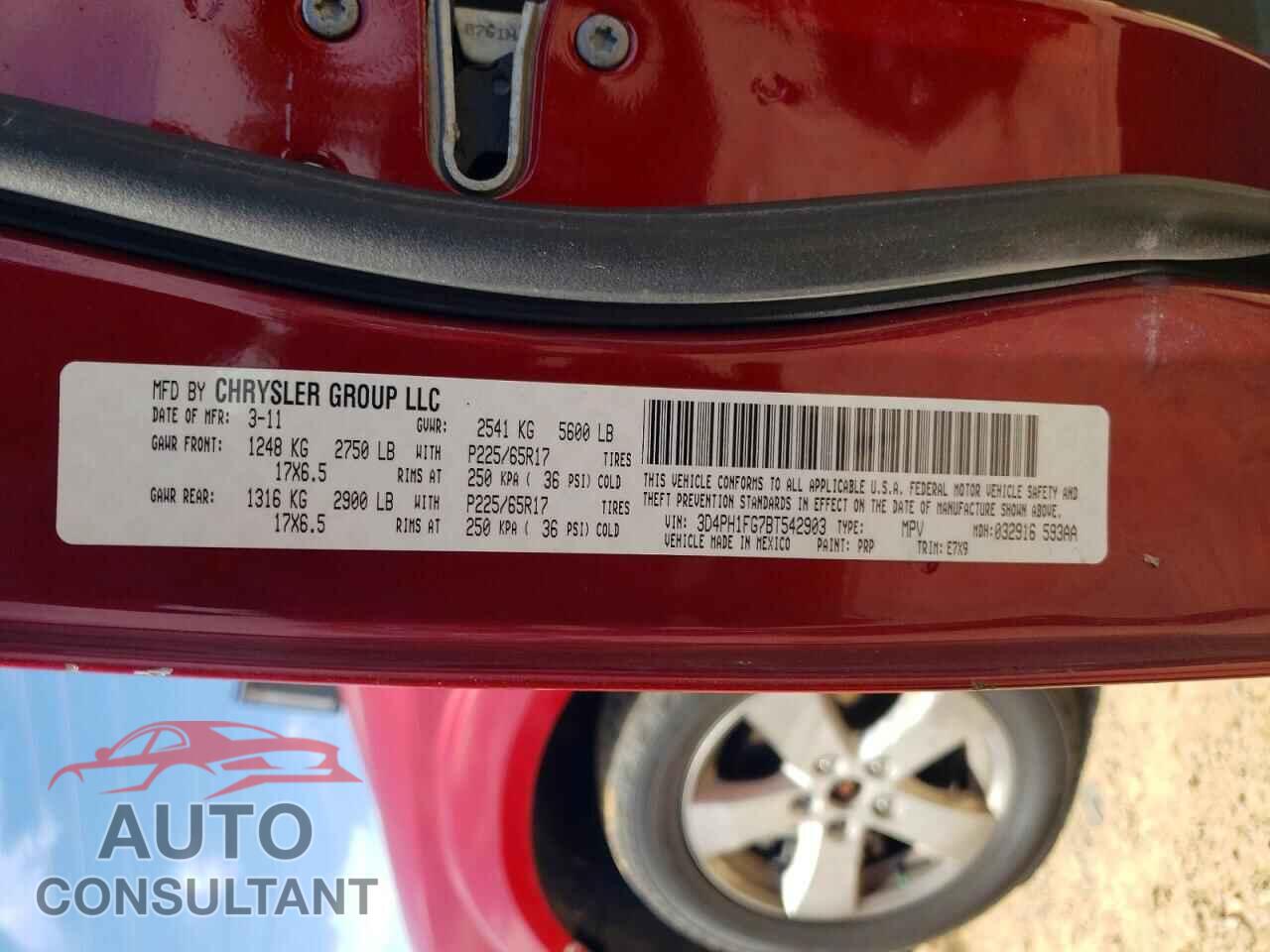 DODGE JOURNEY 2011 - 3D4PH1FG7BT542903
